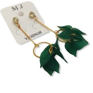 Gem 💎 Post Dangle Green Leaves Fashion Statement